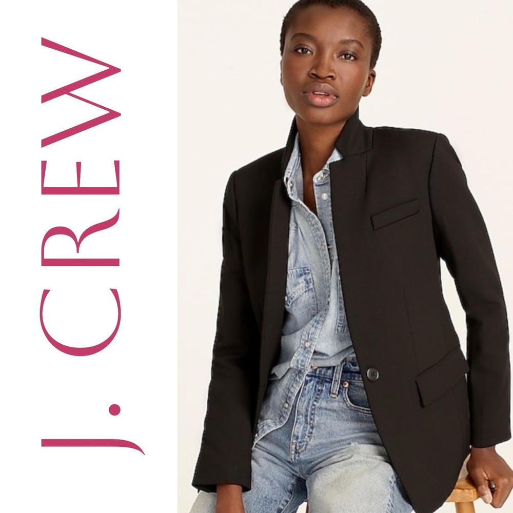 J.Crew Regent Blazer Women 0 Black‎ Tailored Stand Collar Stretch Minimalist